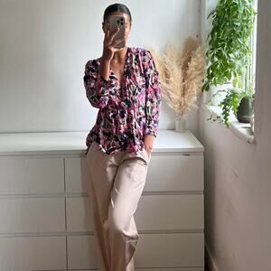 IRO Bixie Wrap Effect Abstract Watercolor Abstract Blouse Shirt Pink Size 38